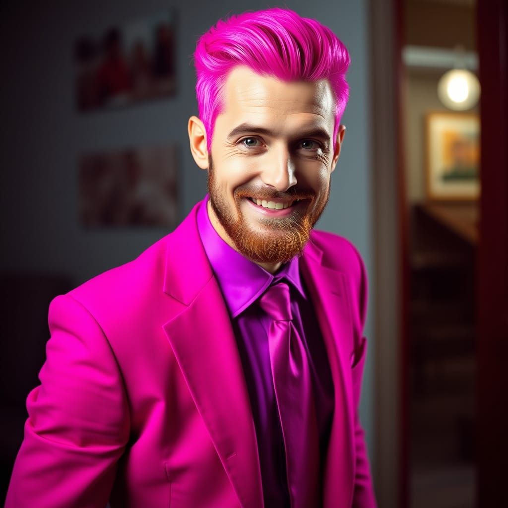 Man in Fuchsia Suit: A Hyperrealistic Portrait