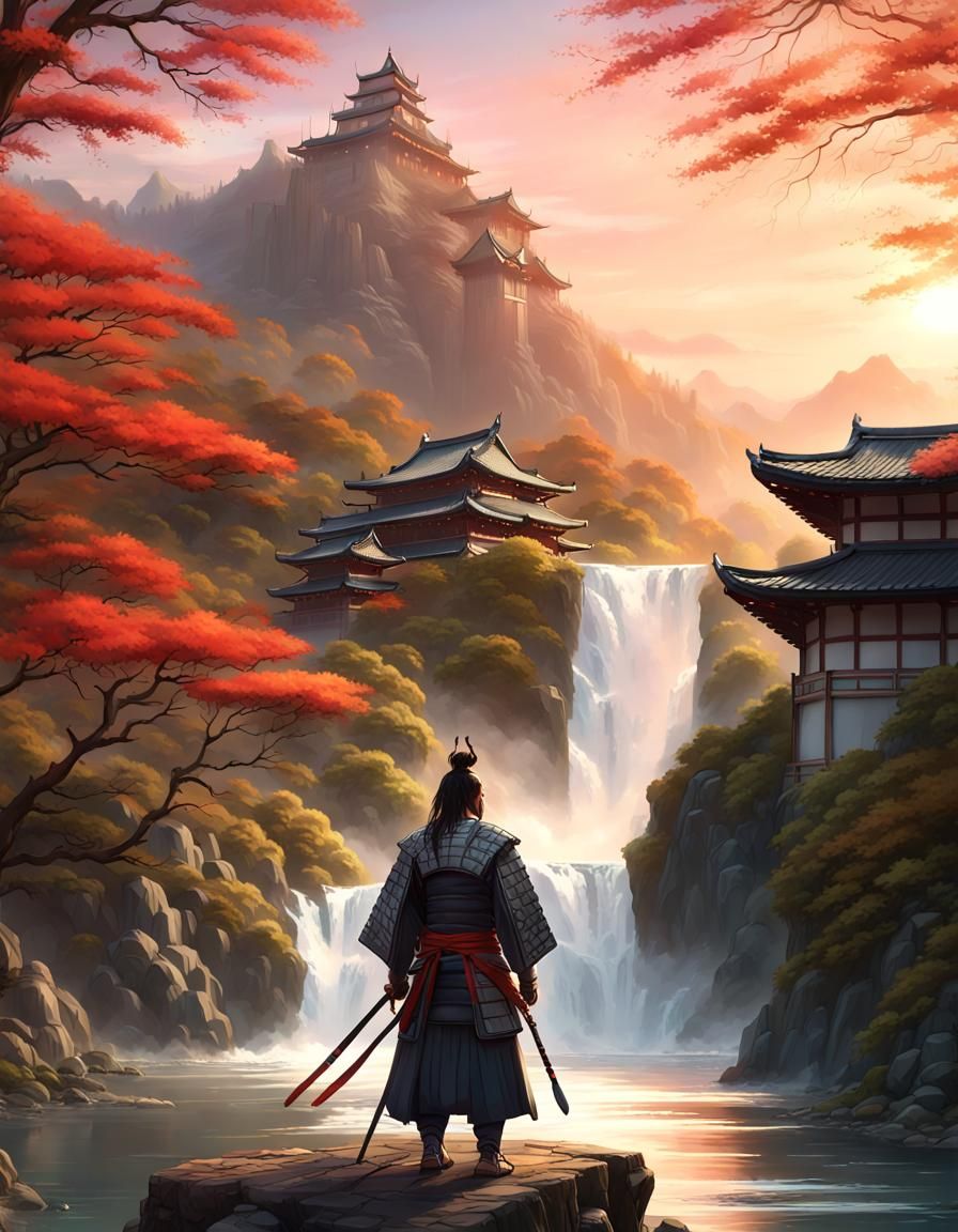 Samurai Returns at Sunset: Hyperdetailed Digital Portrait