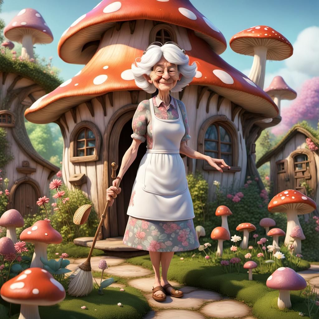 Whimsical Fairy Sweeping in Magical Garden