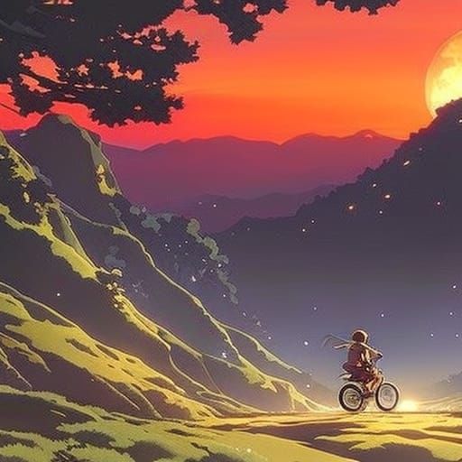 Moonlit Bike Ride: A Ghibli-esque Scene