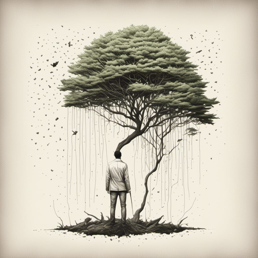 Minimalist Surreal Nature Illustration on White