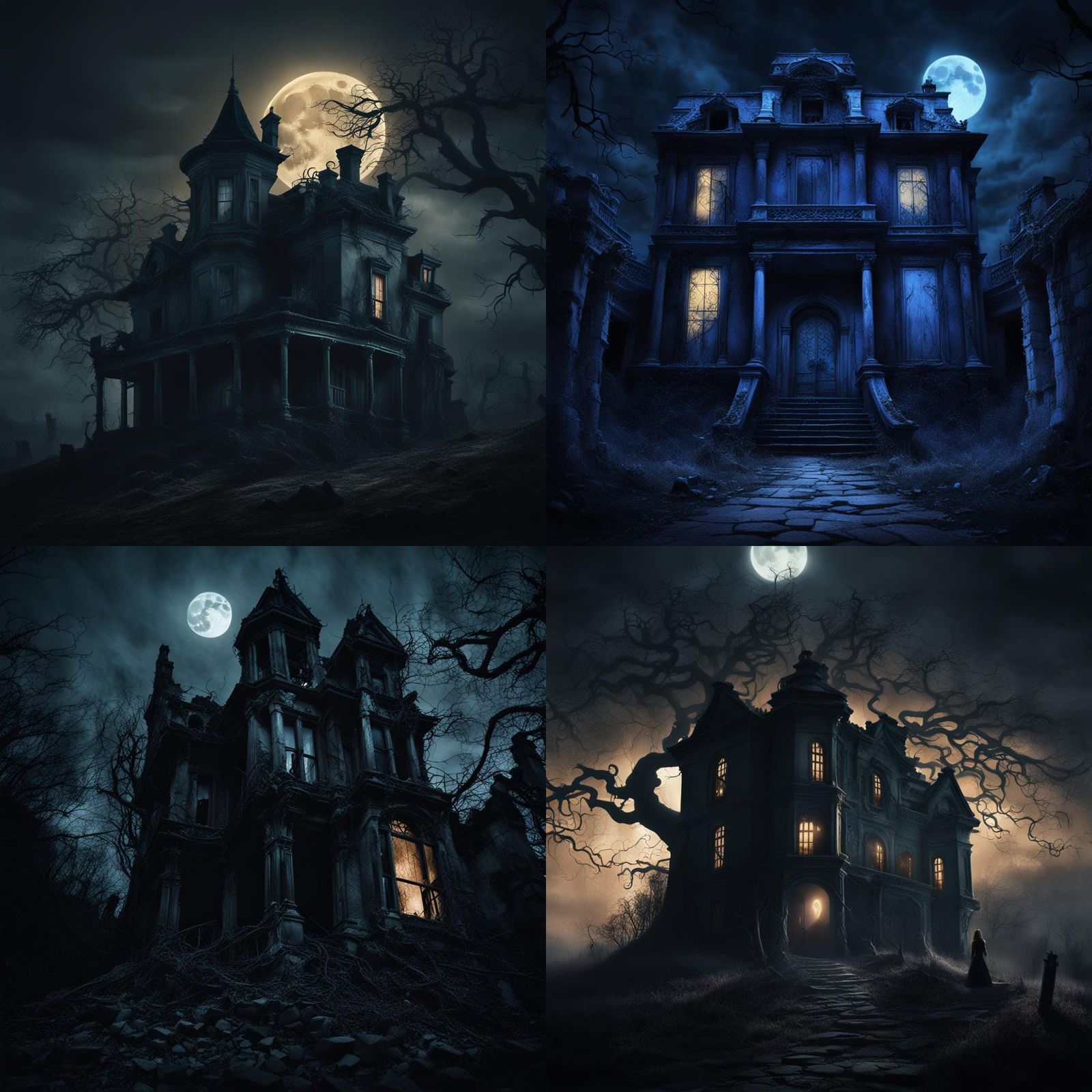 Eerie Abandoned Mansion Under Full Moon