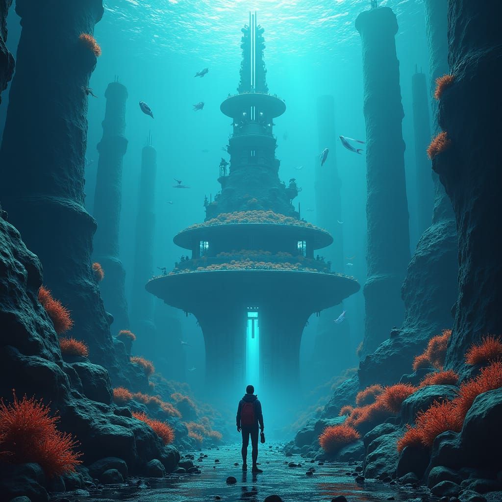 Underwater Metropolis: Bioluminescent Cityscape