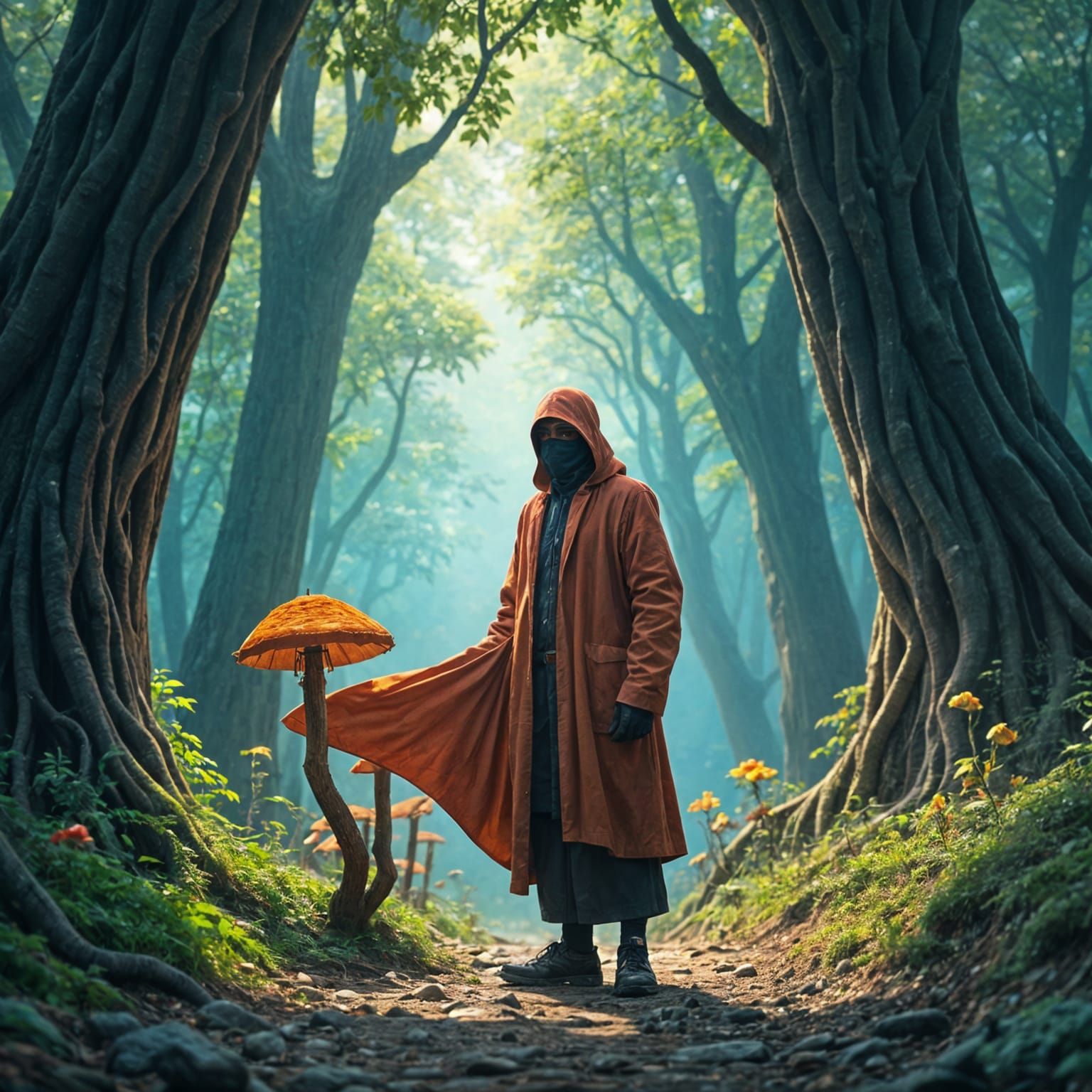 Mysterious Figure in Primeval Forest