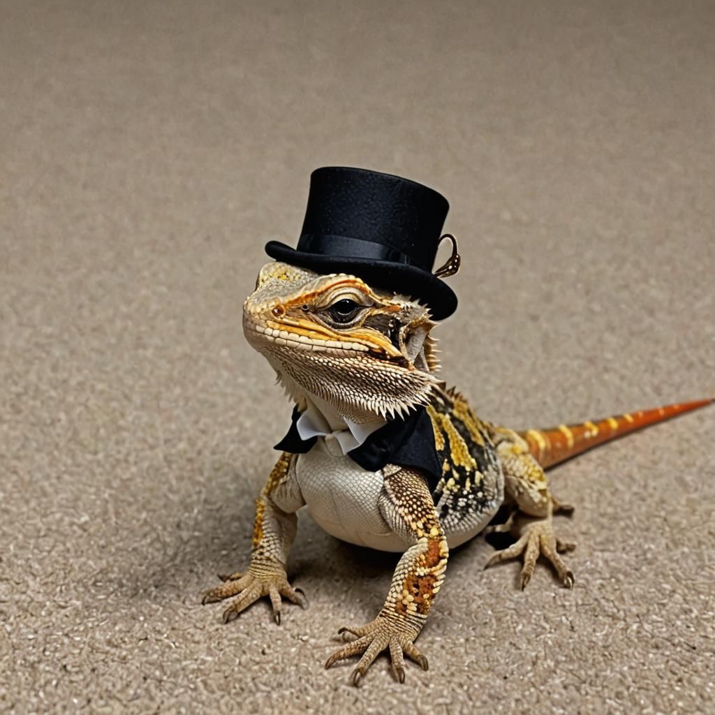 Bearded Dragon in Top Hat: AI-Generated Portrait