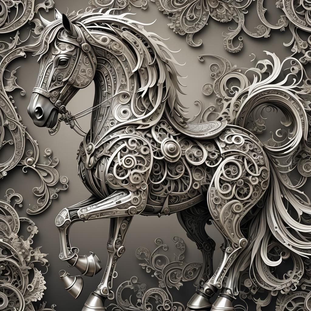 Medieval Robotic Horse Abstract Vector Fractal
