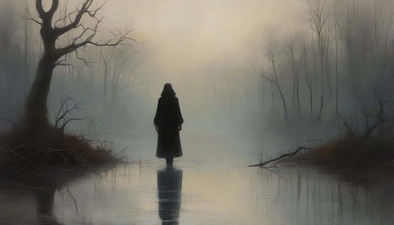 Haunting Swamp Oil Painting in Goya-esque Style
