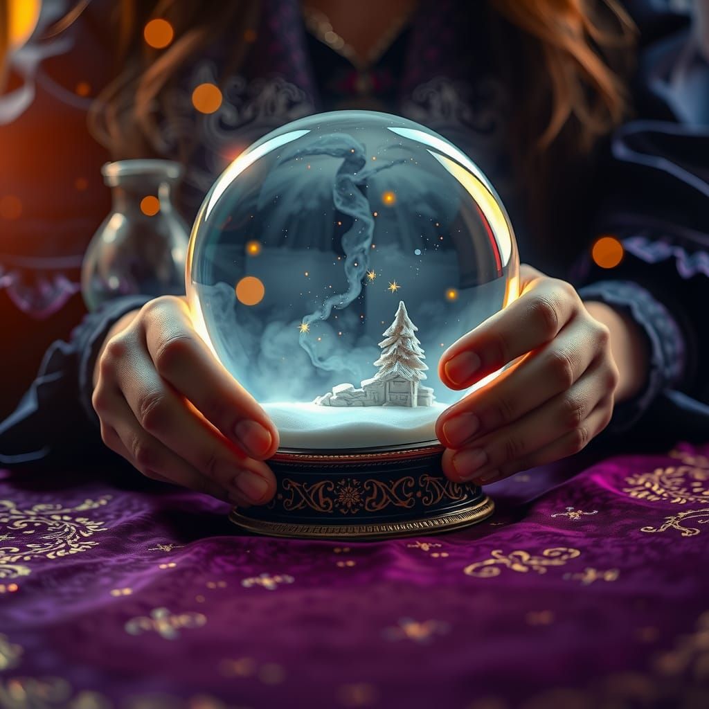 Fortune Teller Scrying with Snowglobe: Fantasy Concept Art