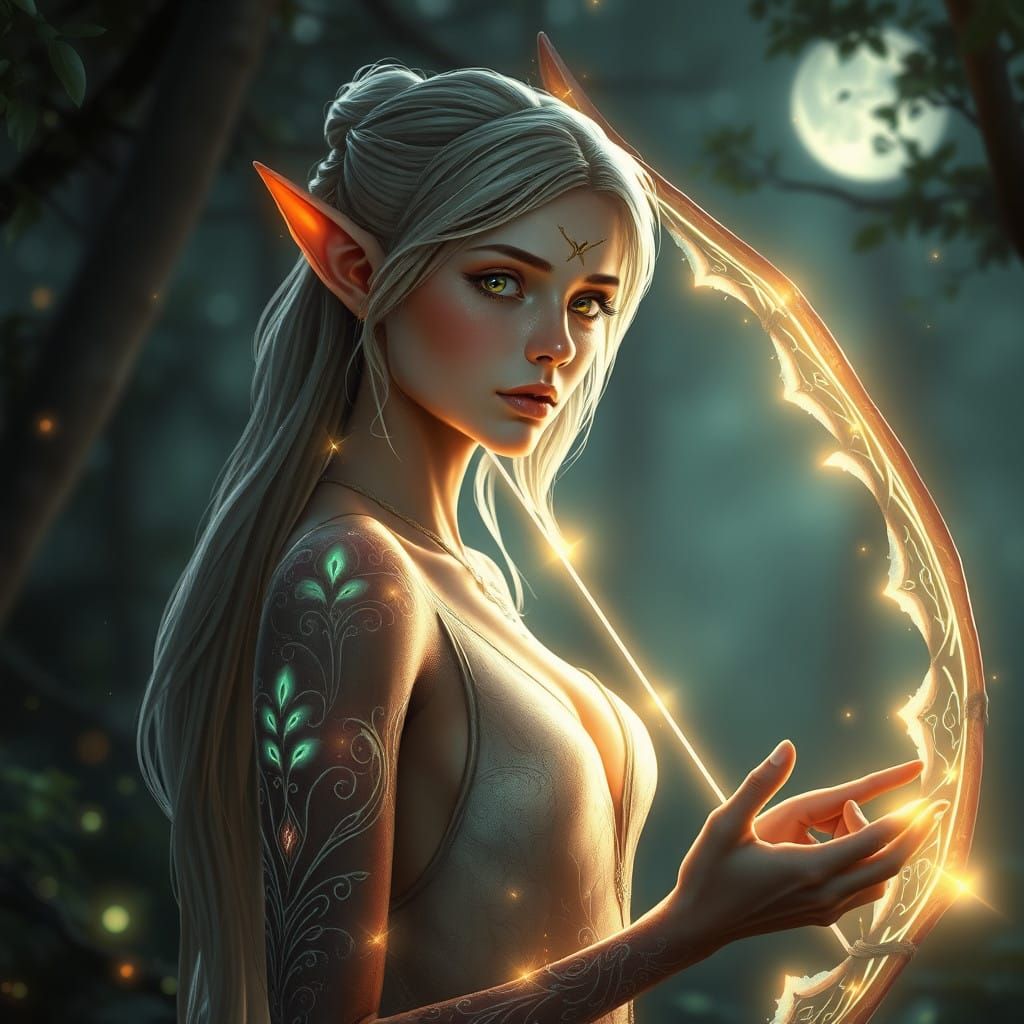Ethereal Moonlit Elf Portrait in Hyperdetailed Concept Art S...