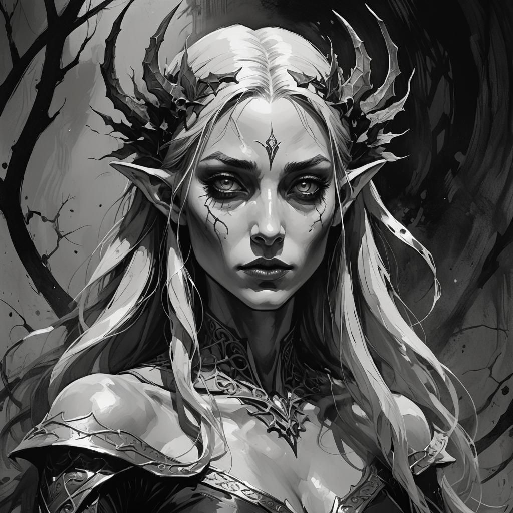 Elven Woman in Comic Noir Expressionism