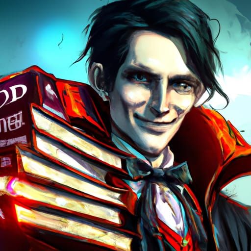 Friendly Vampire Delivering Books: Detailed Portrait