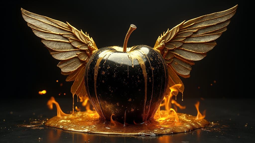 Fallen Apple with Molten Gold and Wings