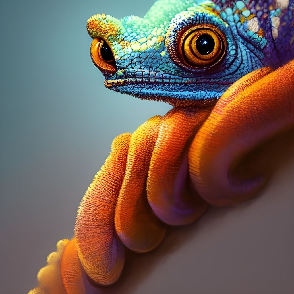 Magical Chameleon with Big Eyes in Fantasy Style