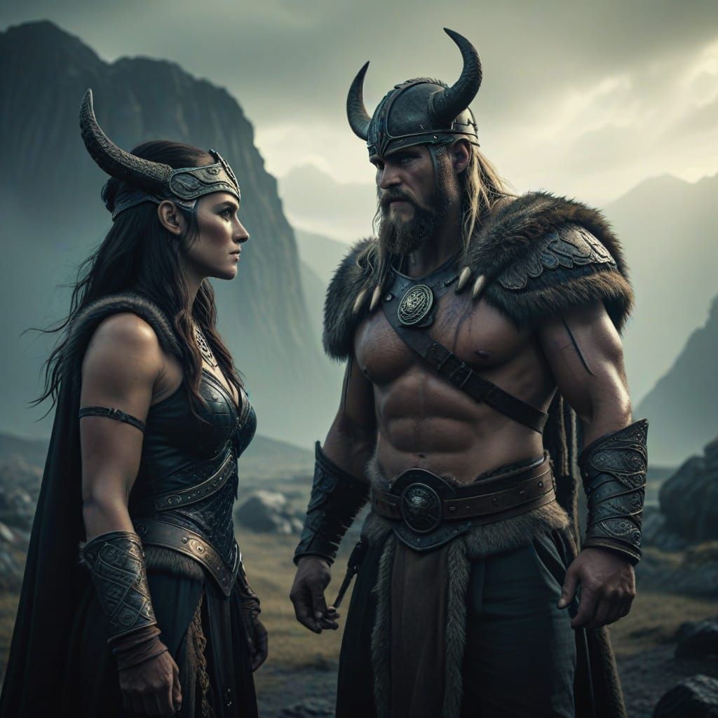 Underworld Goddess Welcomes Viking Warrior: Cinematic Still