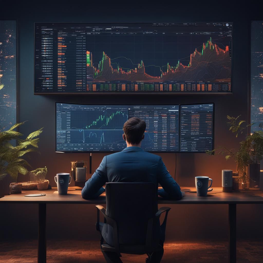 Man and Crypto Chart in Detailed Matte Painting