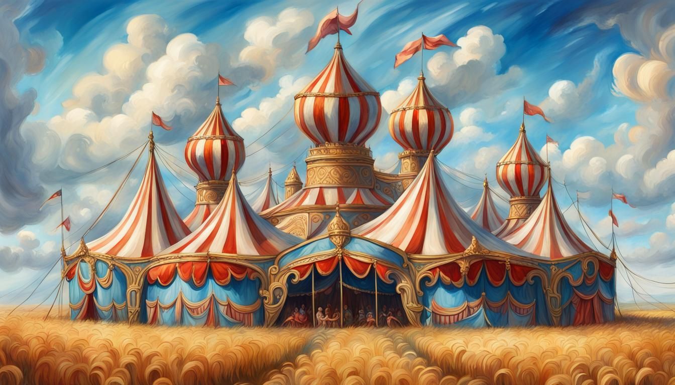 Ornate Fantasy Circus Tent in Wheatfield Painting