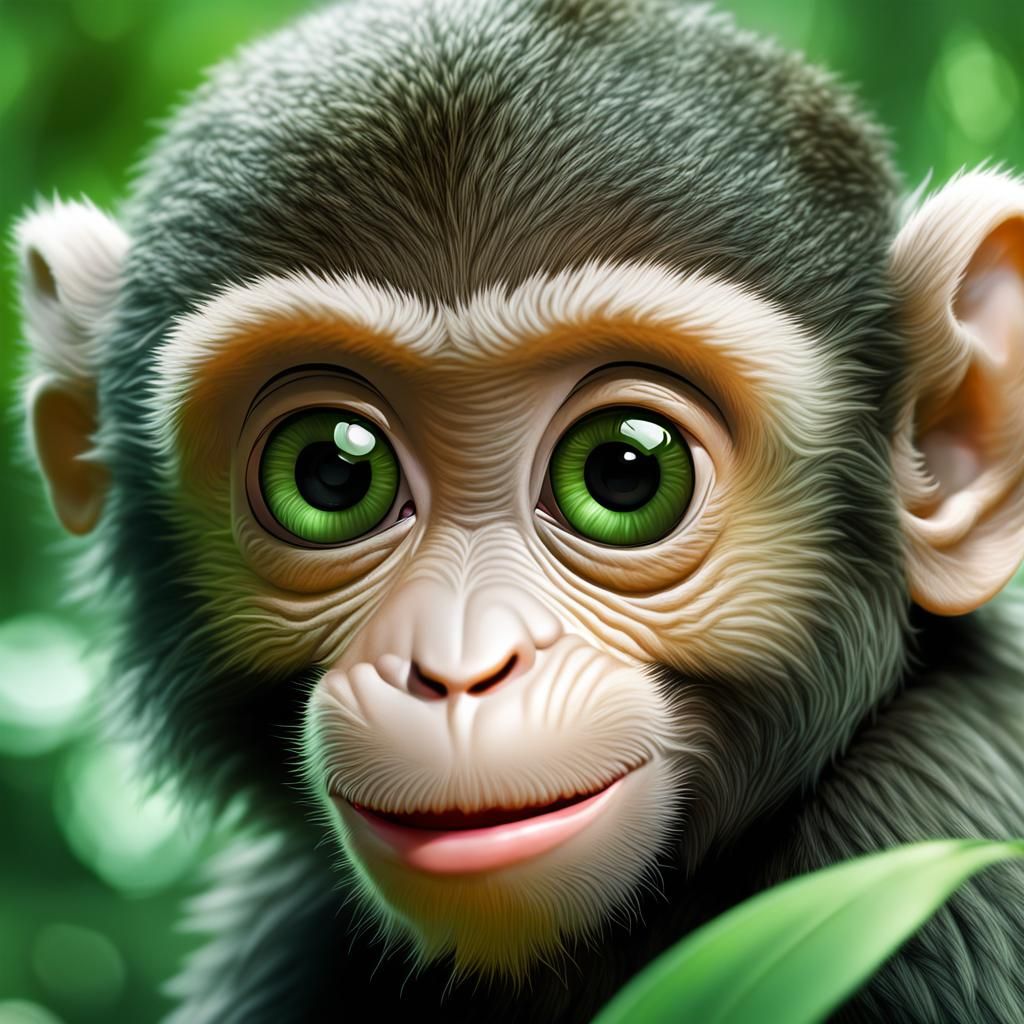 Hyper-Realistic Monkey Portrait in Jungle Setting