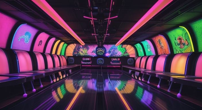 Moe Howard in a Neon Dreamworld Bowling Alley