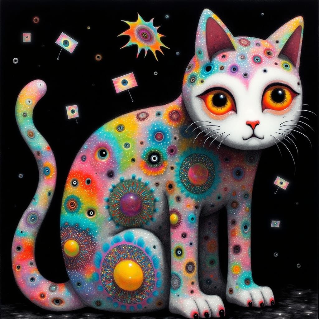 Millefiori Glass Cat in Iridescent Hues