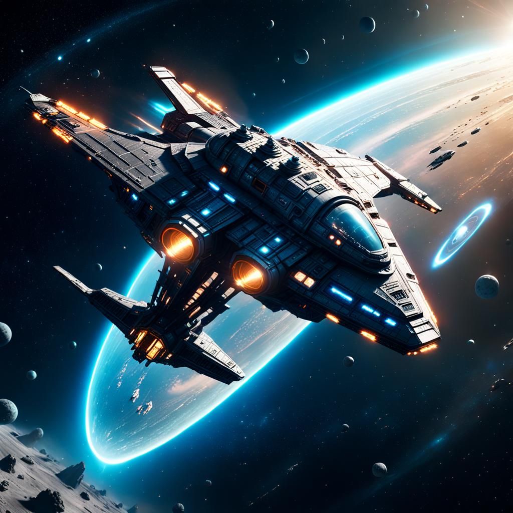 Futuristic Spaceship Soaring Through Cosmic Divide