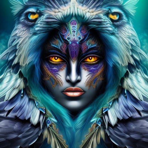 Celestial Raven Woman: Detailed Fantasy Concept Art