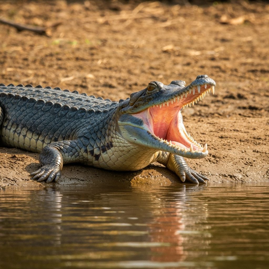 Indian Gharial Basking in Golden Light