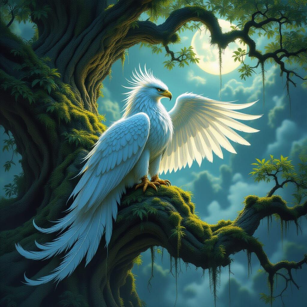 Majestic Griffin of Spider Silk on Ancient Tree