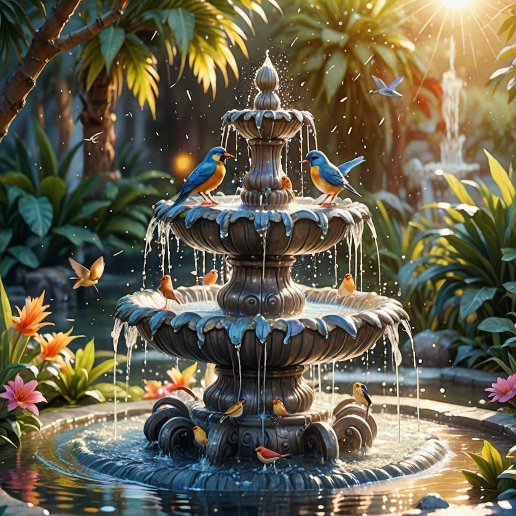 Whimsical Fountain in Watercolor Style
