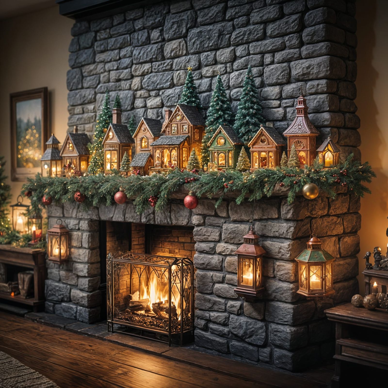 Christmas Lanterns with Miniature Village Scenes