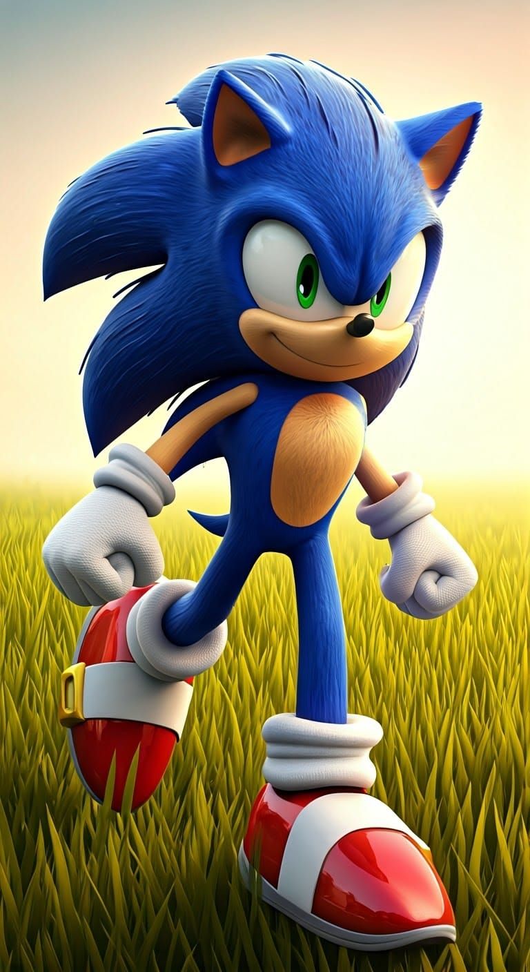 Sonic in Energetic Green Hill Zone Landscape