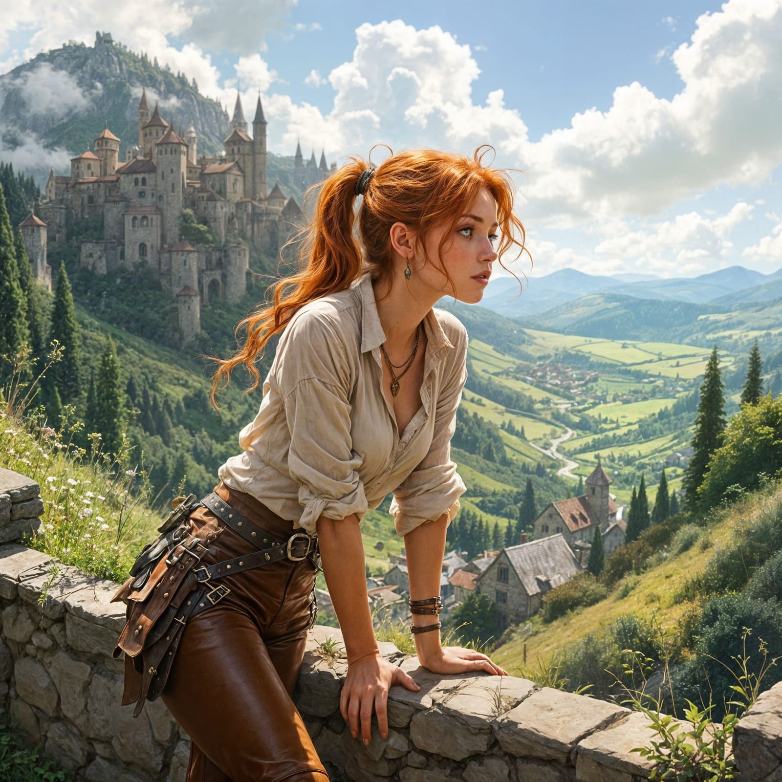 Ginger Thief Hops Fence in Medieval Pastel Fantasy