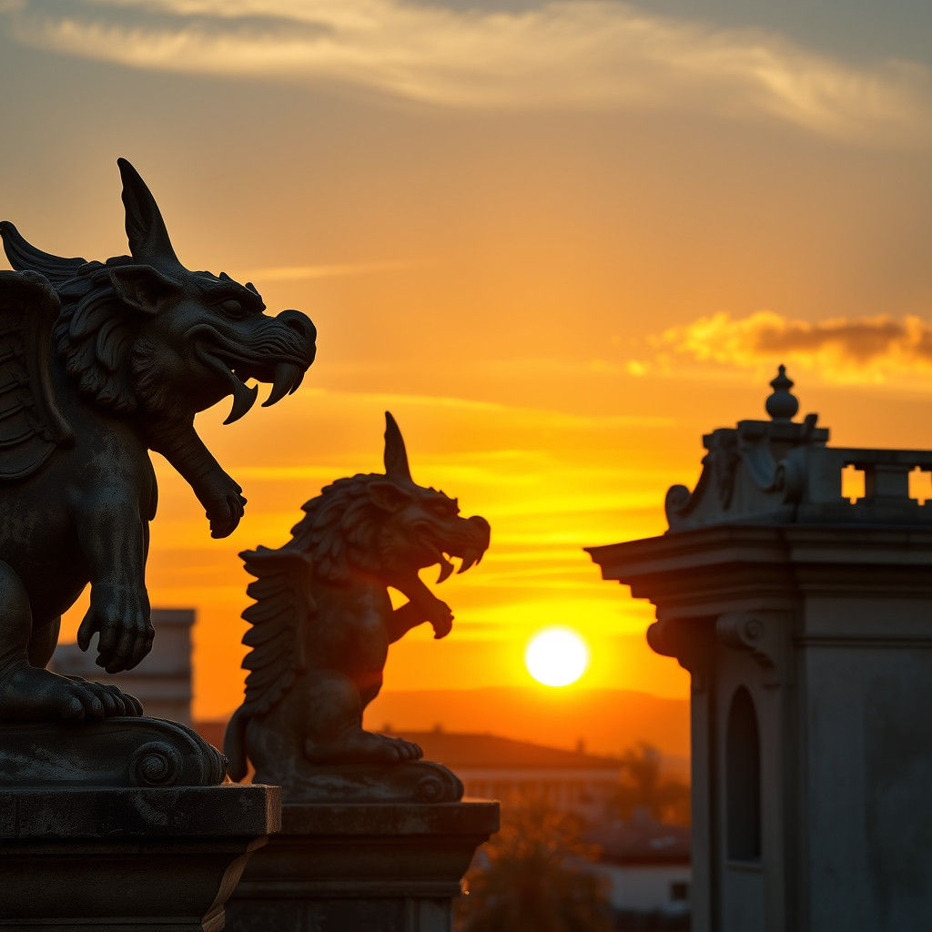 Surreal Spanish Gargoyles in Sunrise Light