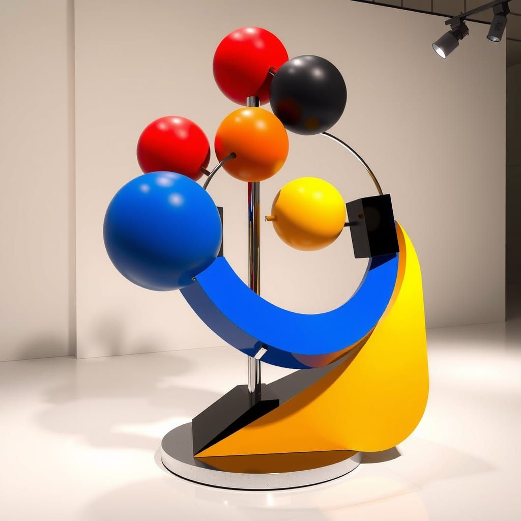 Bauhaus-Inspired Geometric Sculpture in Vibrant Primary Colo...