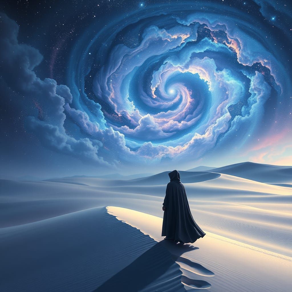 Cosmic Voyager Contemplates Eternity in Starlit Desert