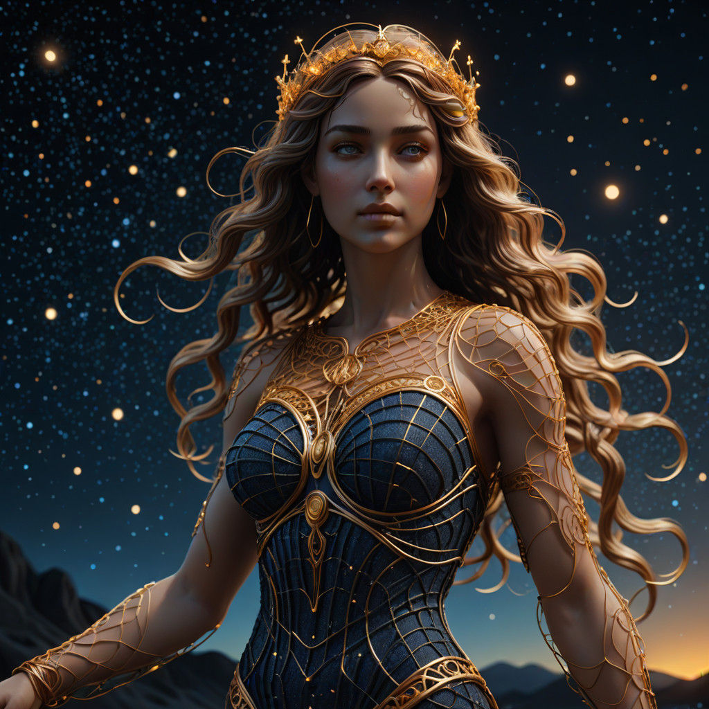 Aphrodite in Starry Night, Stylized Digital Sculpture