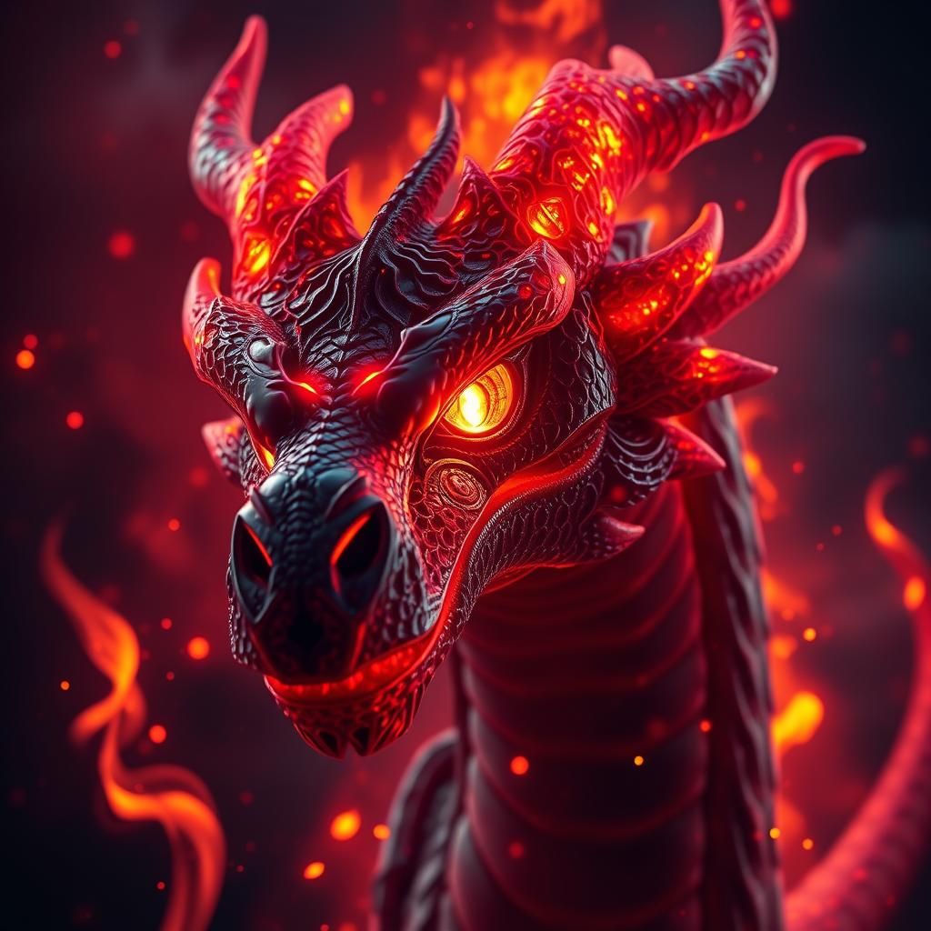 Fiery Dragon Face Close-Up in Cyberpunk Style