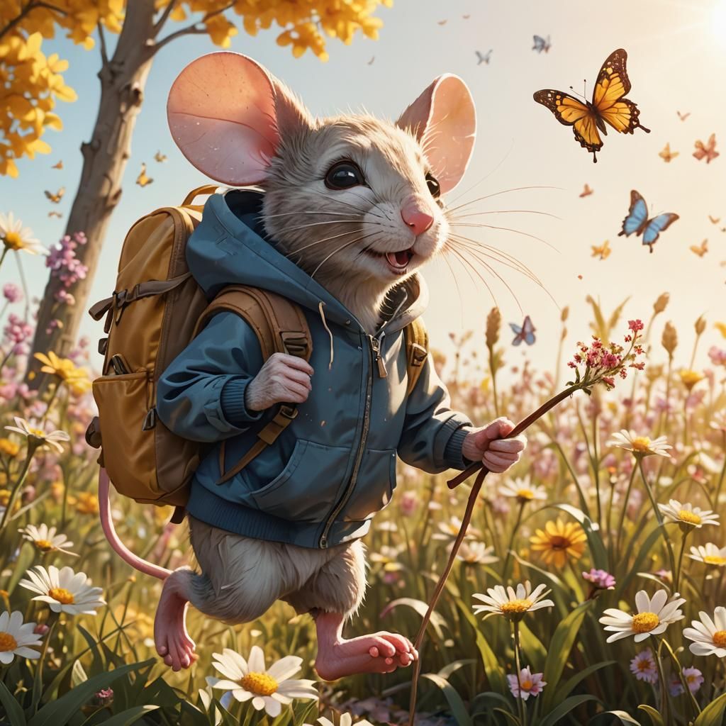 Mouse's Flower Field Adventure in Disney Style