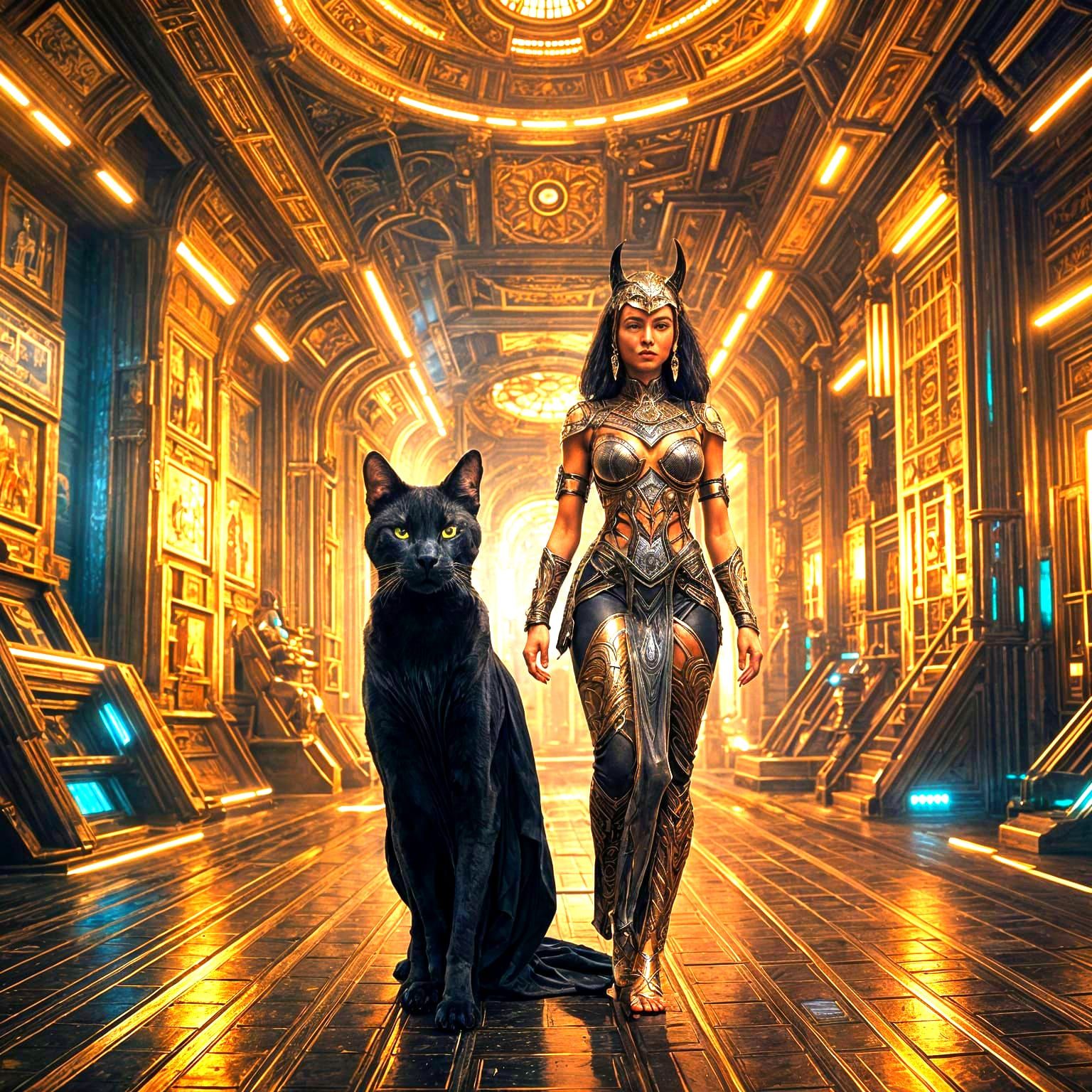 Egyptian Cat Goddess in Futuristic Spaceship