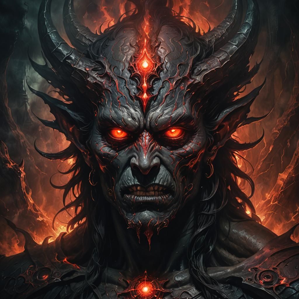 Menacing Demon with Glowing Eye in Dark Fantasy Style