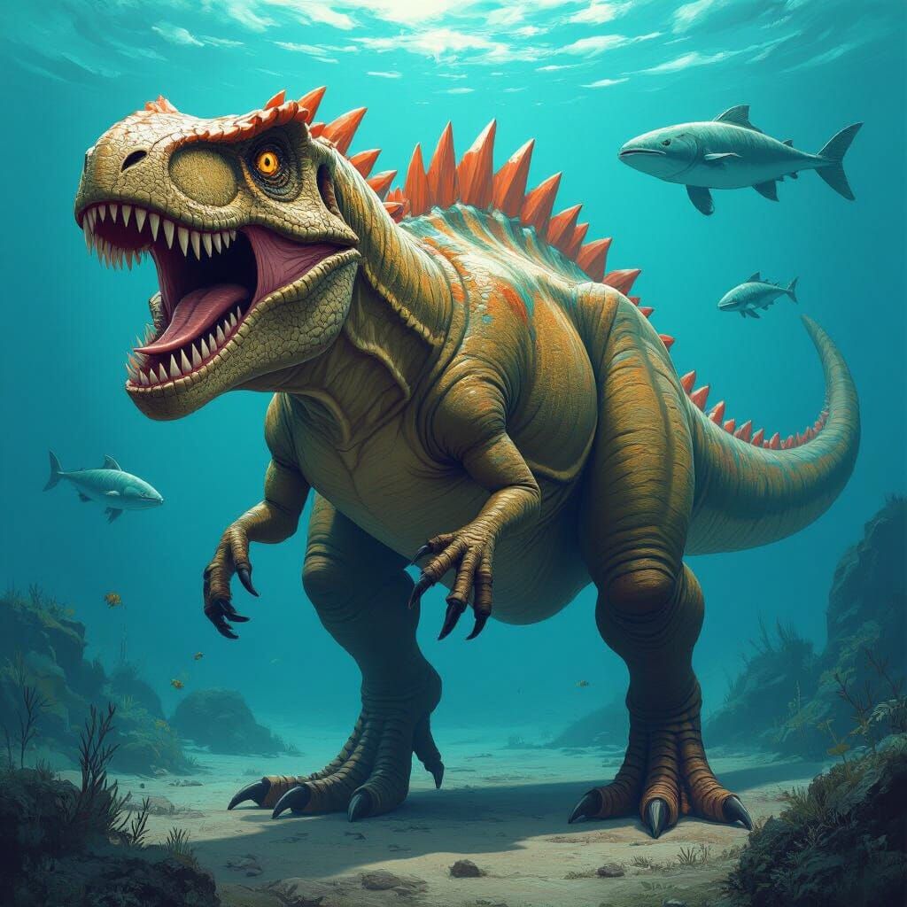 Hybrid Dinosaur: T-Rex, Velociraptor, Mosasaurus Creature