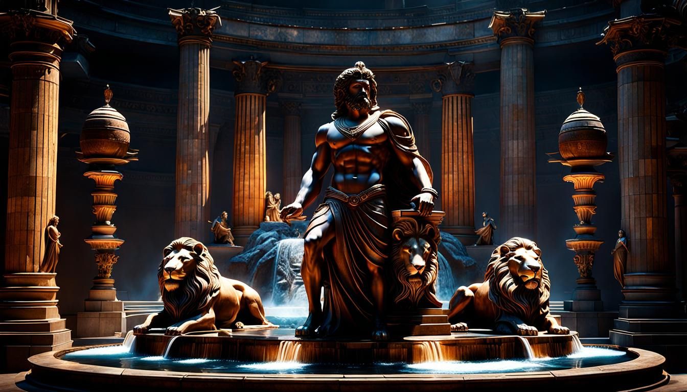 Ancient Greece Fountain with Heracles Statue
