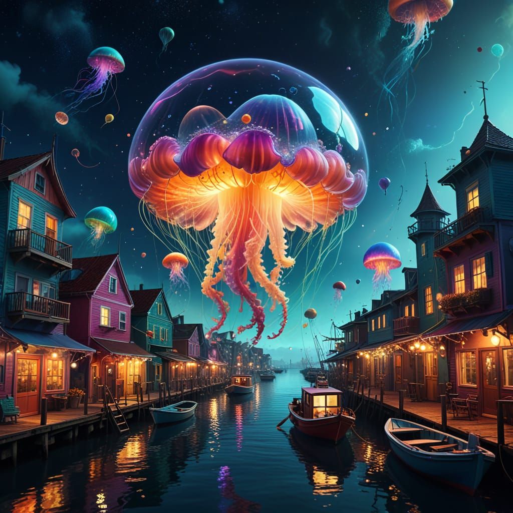 Surrealism. Digital matte painting. A textured, multi-colore...