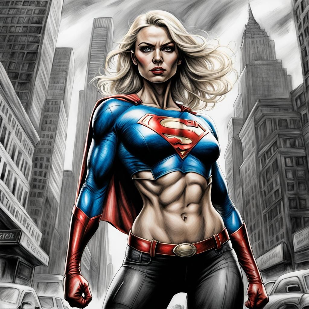 Blonde Superhero: Hyperdetailed Charcoal Drawing
