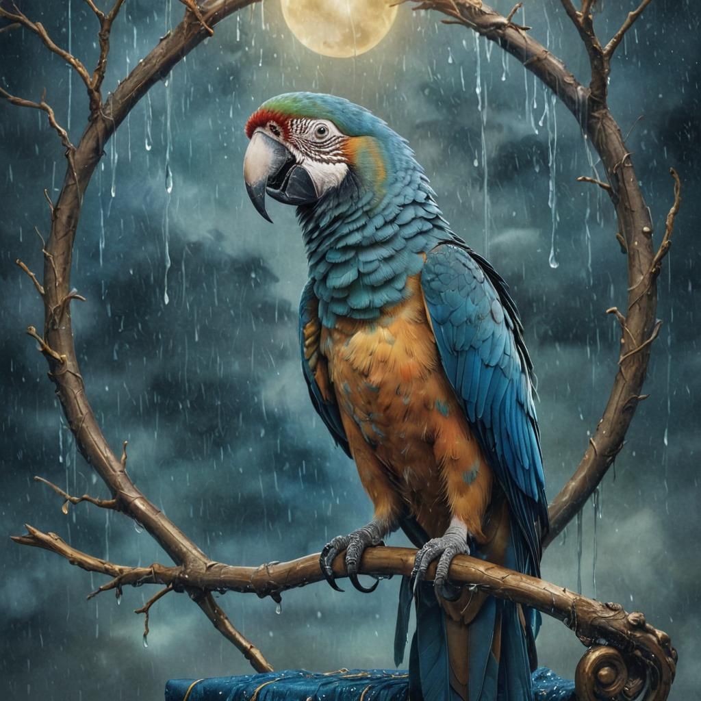 Magical Macaw in Medieval Tarot Card Art