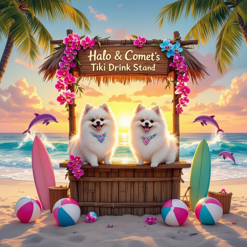 Pomeranians at Tiki Stand on Sunset Beach