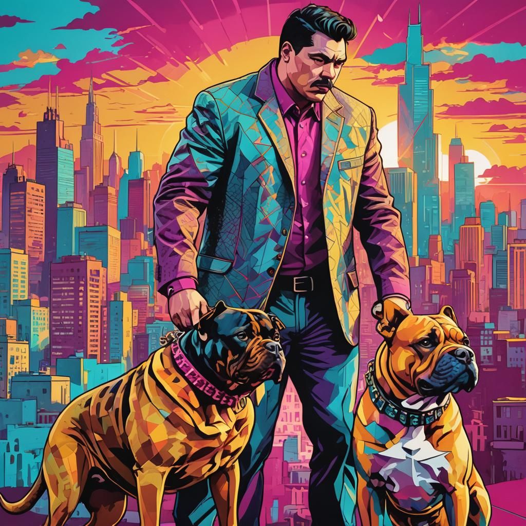 Man and Bully Dog in Pop Art Screen Print