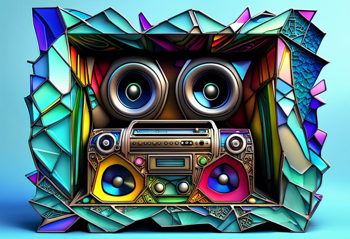 Vibrant Fantasy Boombox in Stained Glass Style