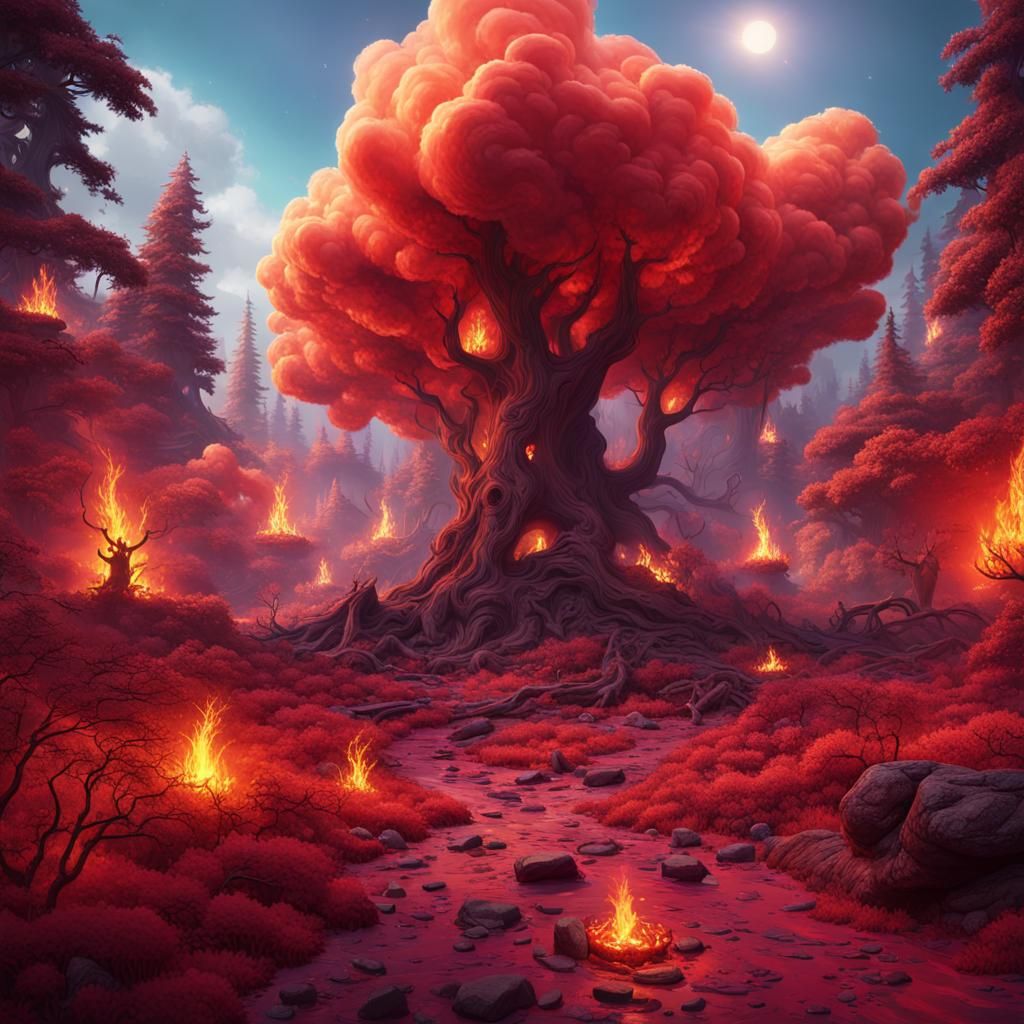 Burning Candy Forest: Detailed Matte Painting