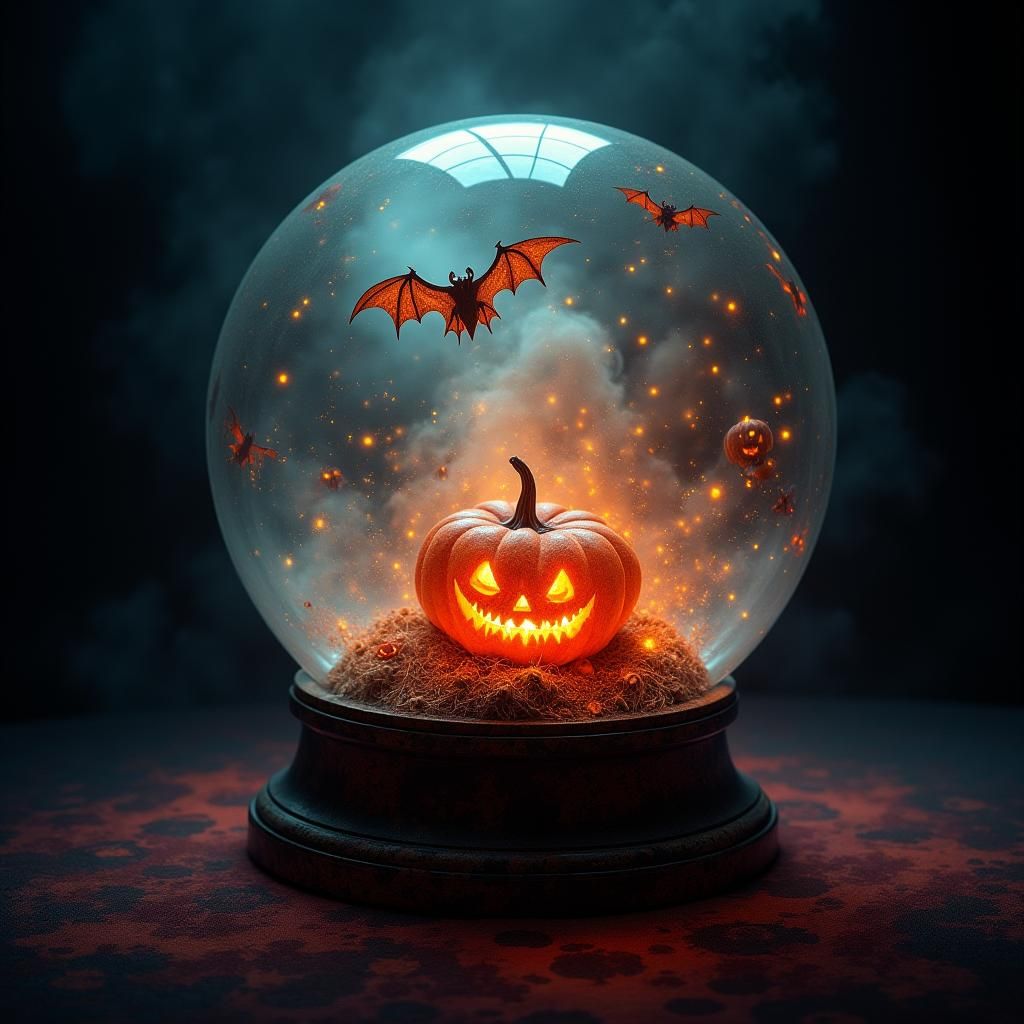 Eerie Halloween Globe in Mystical Dreamlike Style