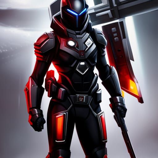 Futuristic soldier, black armor, full black body sci-fi, RIF...